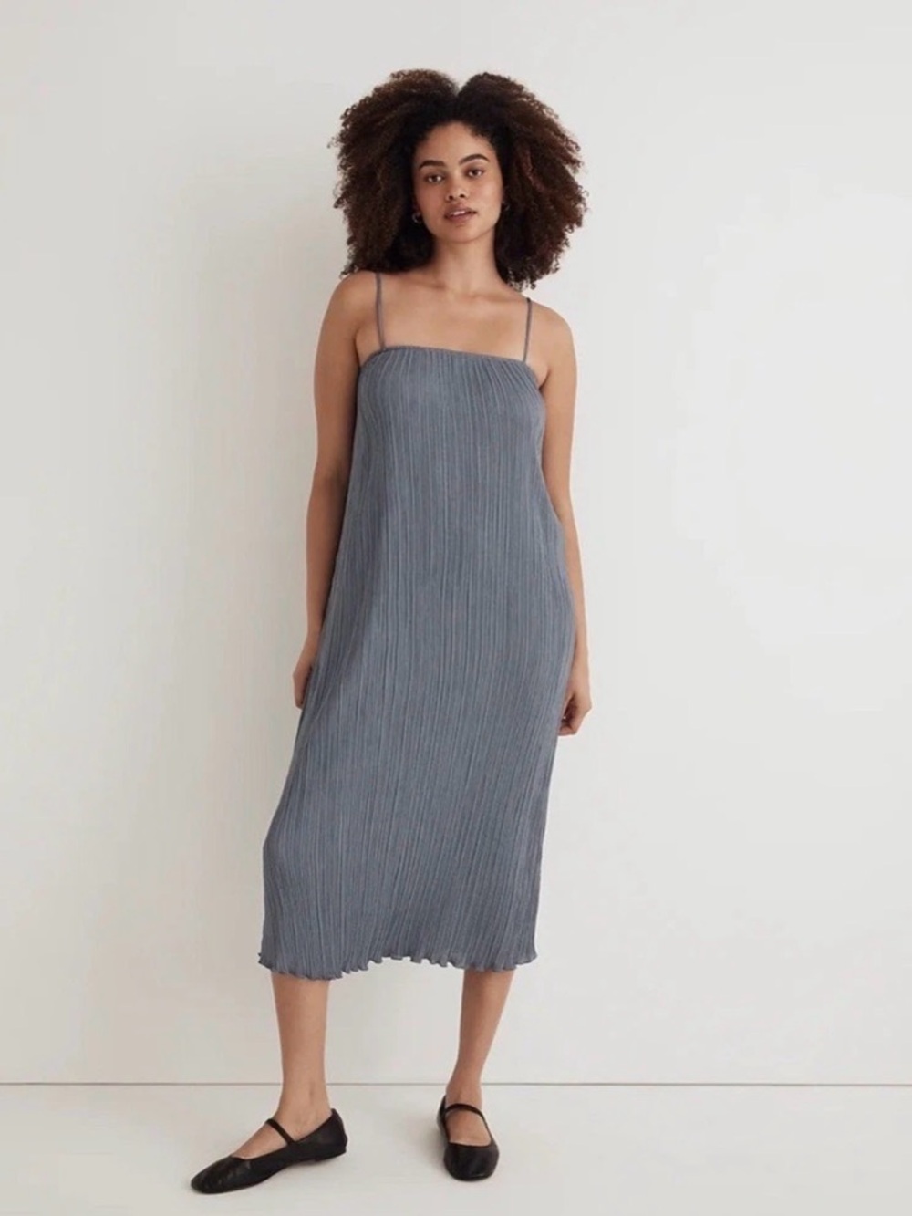 Madewell Goldie Dress in Plissé Teapot Blue Column Midi Dress Sz 10